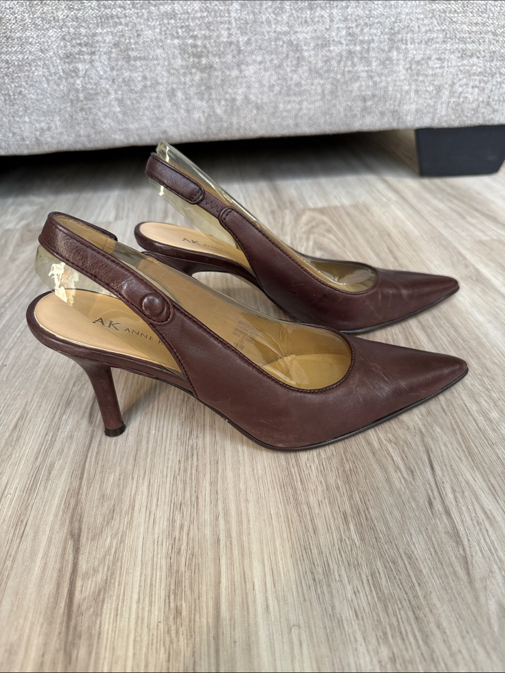 Anne Klein Dark Brown Leather Pointed Slingback Heels